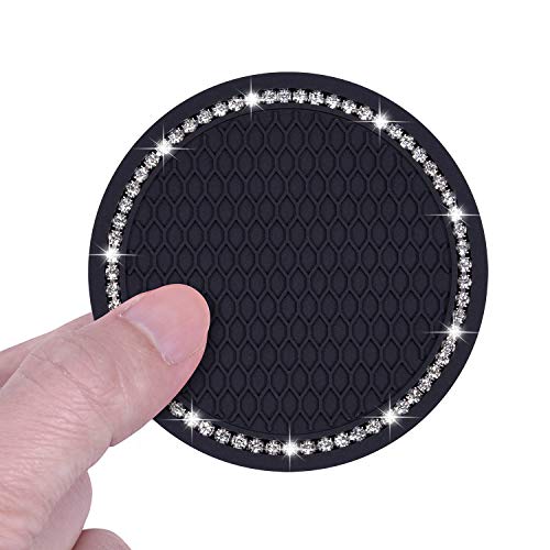 Wisdompro Bling Car Coasters, Wisdompro 4 Pack PVC Car Cup Holder Insert Coaster - Anti Slip Universal Vehicle Interior Accessories Crystal Glitter Cup Mats for Women and Men(2.75" Diameter, Black) - Image 3