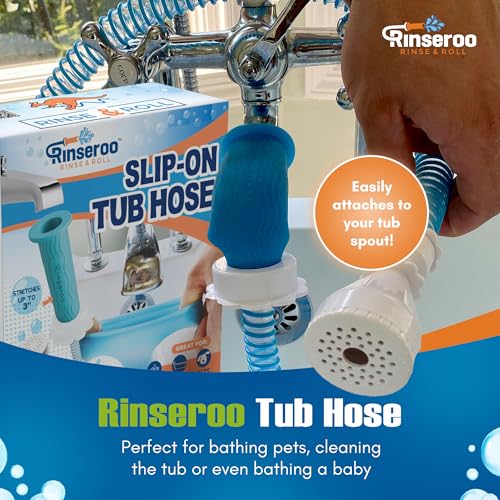 Rinseroo: Slip-On Tub Hose – As Seen on Shark Tank – 5ft Flex Bathtub Faucet Sprayer – Easy Rinse for Pets, Hair & Cleaning – No Installation Needed – Fits Faucets Up to 3” Wide – Mess-Free & Portable - Image 2