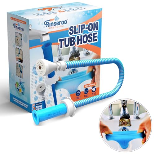 Rinseroo: Slip-On Tub Hose – As Seen on Shark Tank – 5ft Flex Bathtub Faucet Sprayer – Easy Rinse for Pets, Hair & Cleaning – No Installation Needed – Fits Faucets Up to 3” Wide – Mess-Free & Portable - Image 1