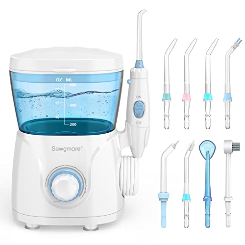 Sawgmore Water Flosser Oral Irrigator 600 ml Large Capacity 10 Adjustable Pressures Electric Flosser for TeethBraces 8 Home Nozzles Oral IrrigatorWhite - Image 2