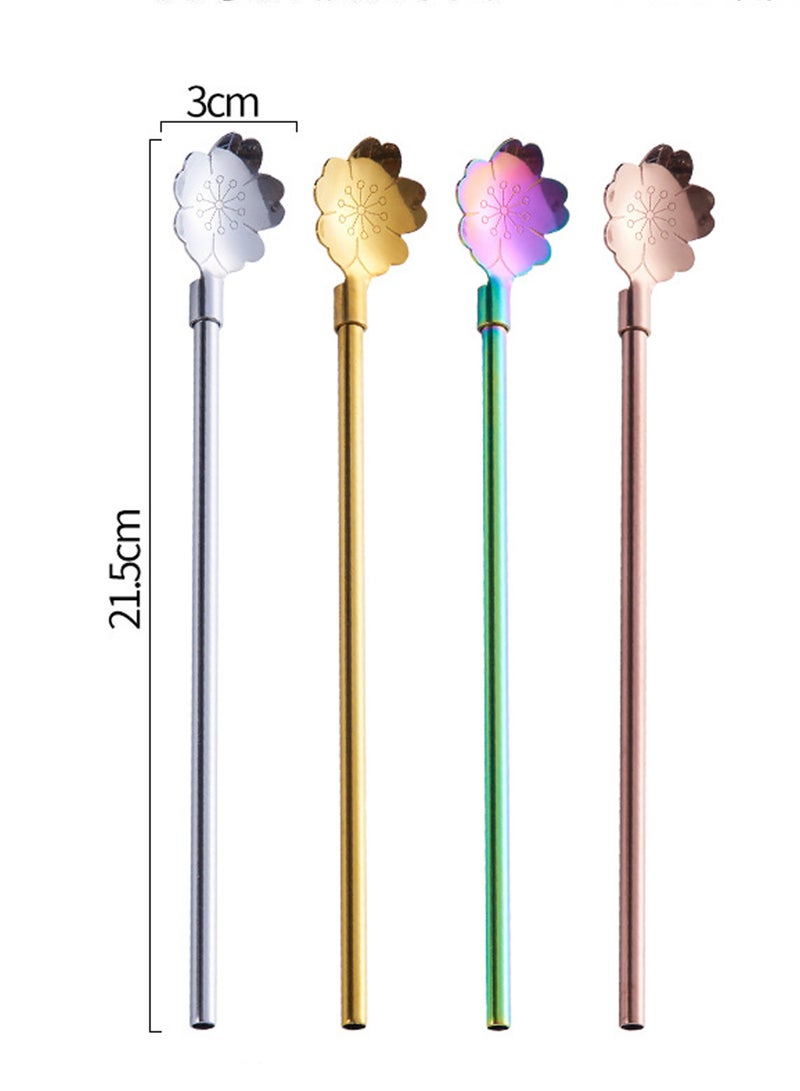 4 Pieces Reusable Spoon Straws, Stainless Steel Drinking Spoon Straws, Metal Cocktail Spoons Straws, Stirring Spoon Straws for Coffee and Juice, With Long Cleaning Brush  - Image 4