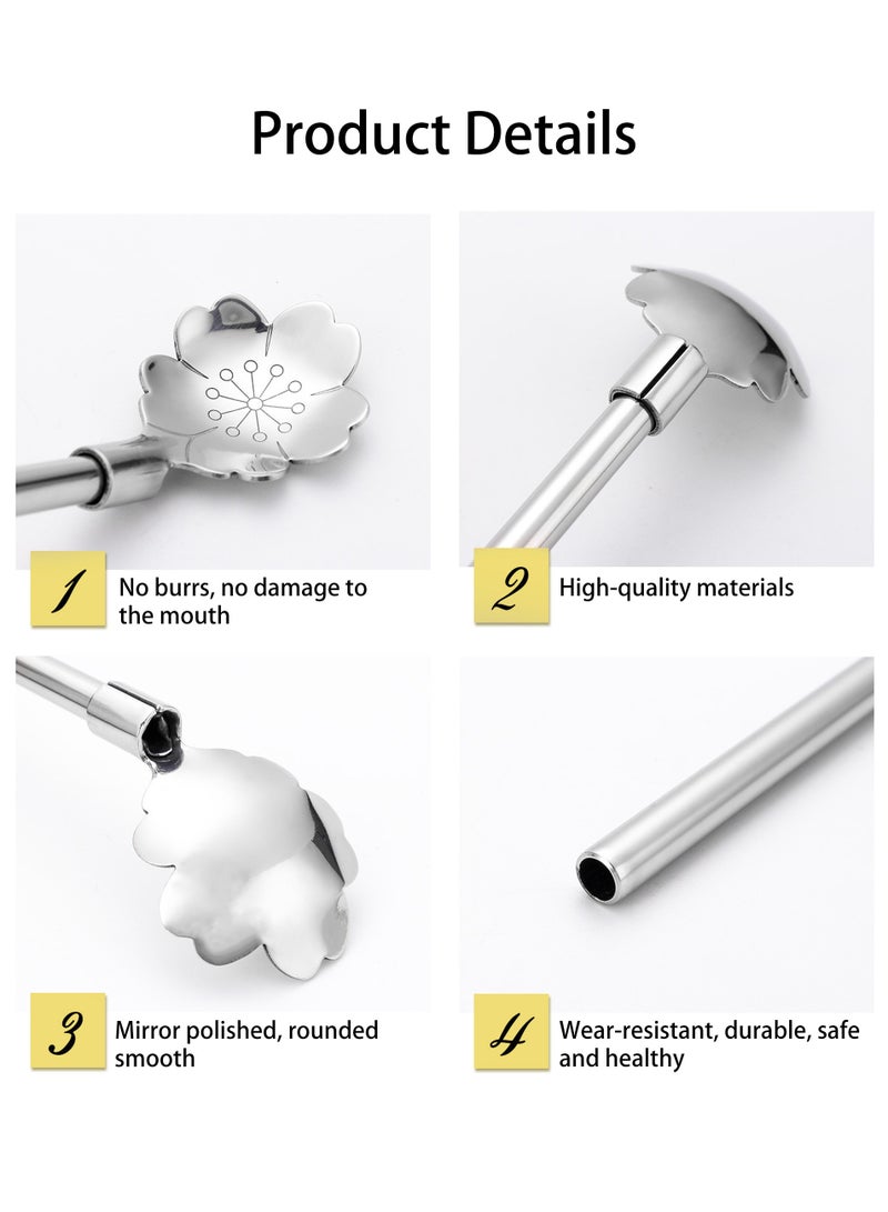 4 Pieces Reusable Spoon Straws, Stainless Steel Drinking Spoon Straws, Metal Cocktail Spoons Straws, Stirring Spoon Straws for Coffee and Juice, With Long Cleaning Brush  - Image 2
