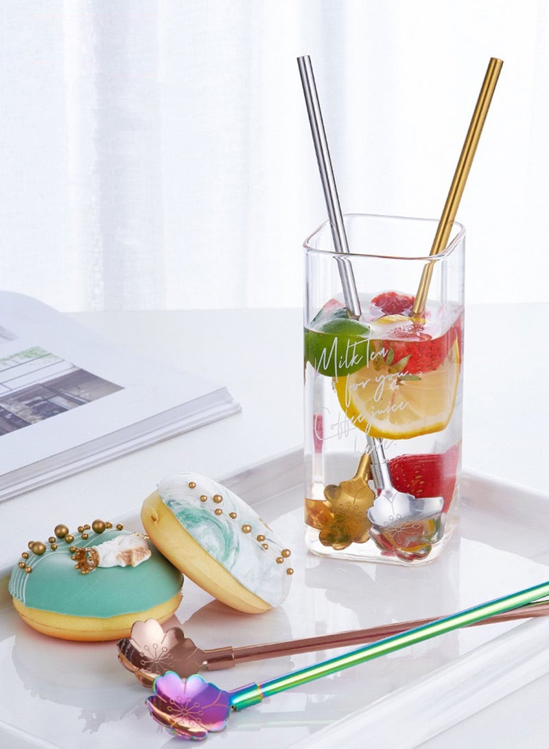 4 Pieces Reusable Spoon Straws, Stainless Steel Drinking Spoon Straws, Metal Cocktail Spoons Straws, Stirring Spoon Straws for Coffee and Juice, With Long Cleaning Brush  - Image 3