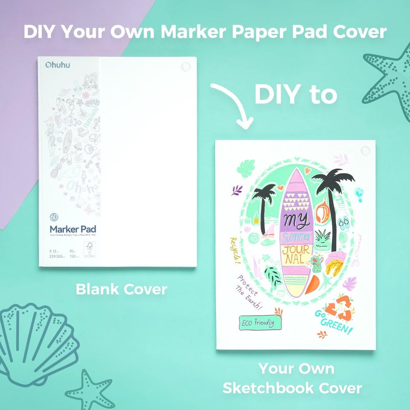 Ohuhu Double-Sided Marker Pad Art Sketchbook Bleedproof - 9"x12" Large Paper Size - 90 lb/150 gsm Smooth Drawing Paper - 60 Sheets/120 Pages, Glue-Bound Sketching Book for Alcohol Markers - Image 3