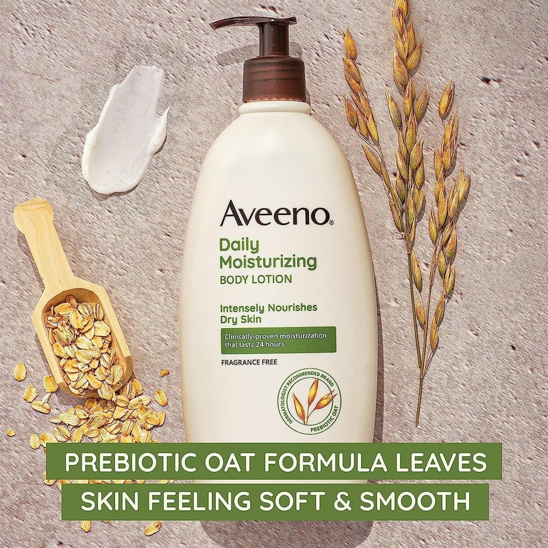 Aveeno لوشن الجسم المرطب اليومي من أفينو مع الشوفان المهدئ ومرطبات غنية، خالي من العطور، 18 أونصة سائلة - Image 3