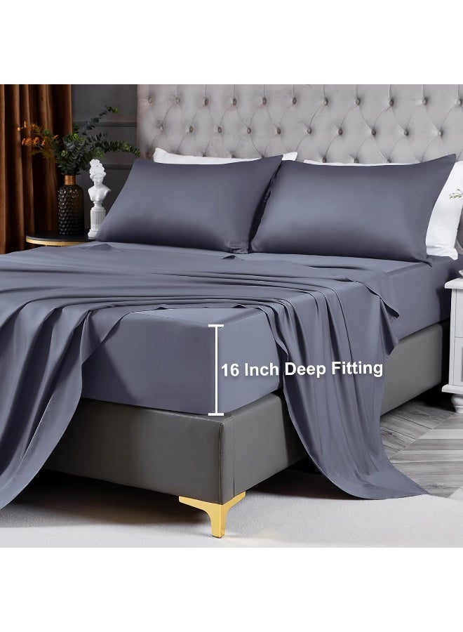 HCORA 100% Viscose Derived from Bamboo Sheets Queen Size - 4-Piece Premium 400 Thread Count Cooling Sheets for Hot Sleepers - 16 Inch Deep Pocket Bamboo Bed Sheets, Breathable, Silky, Soft - Image 5