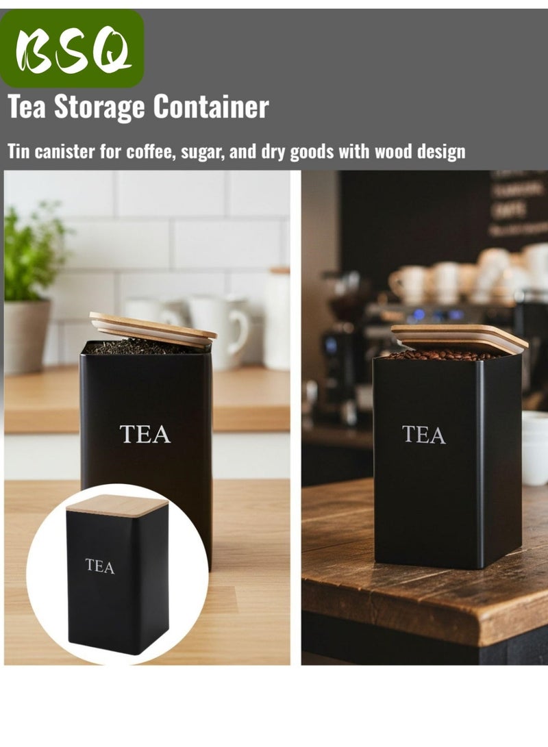 BSQ Airtight Tea Storage Canister | Natural Wood Lid | Tinplate Tea Tin | Moisture-Proof & Light-Blocking Tea Storage Container for Kitchen Countertops - Image 1