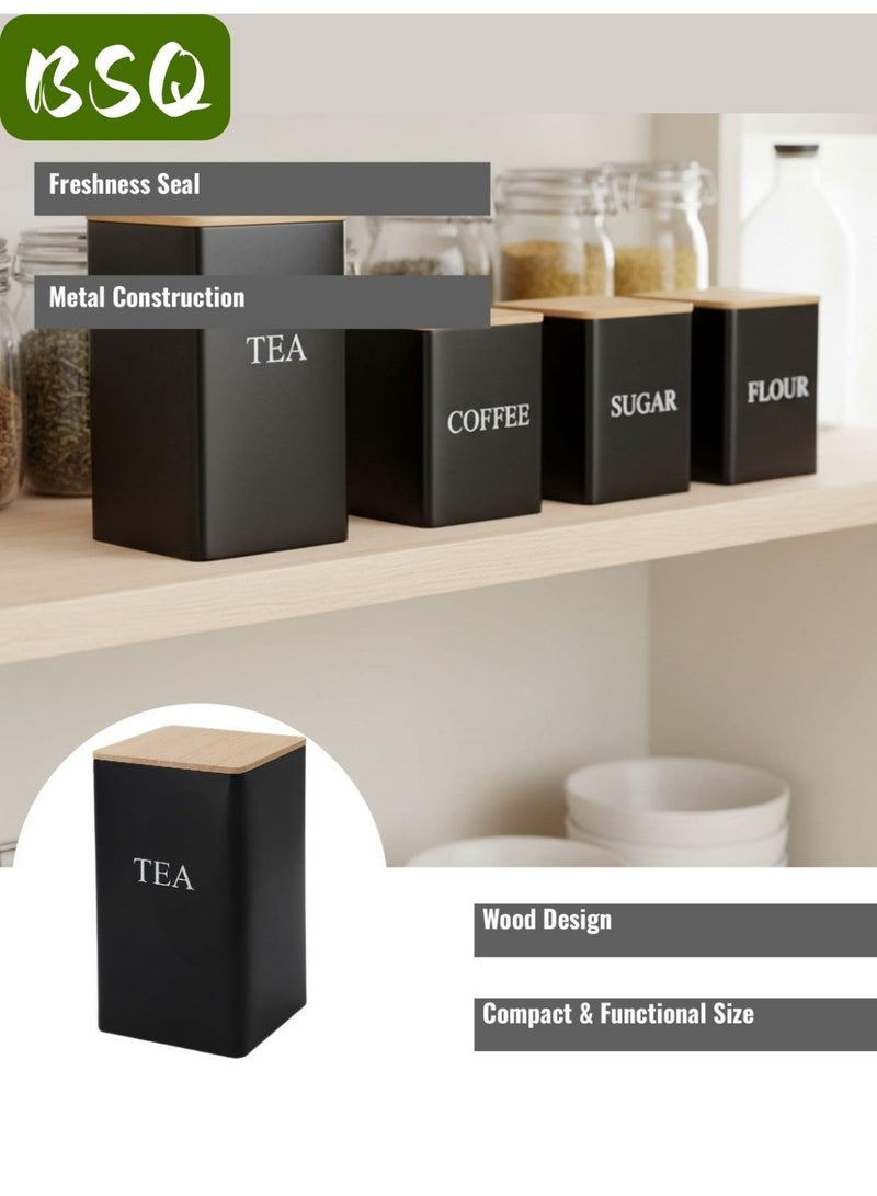 BSQ Airtight Tin Tea Storage Canister with Natural Wood Lid, Moisture Proof Light Blocking Tea Container for Home Kitchen Countertop - Image 4