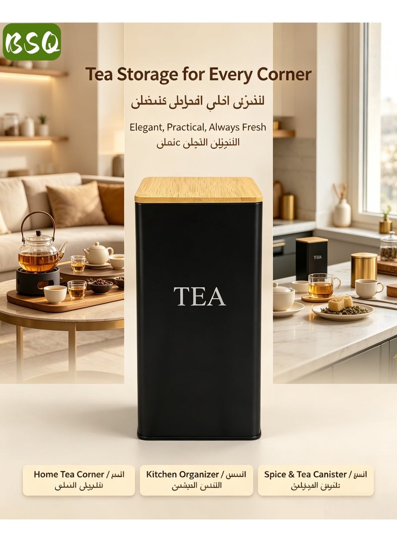 BSQ Airtight Tin Tea Storage Canister with Natural Wood Lid, Moisture Proof Light Blocking Tea Container for Home Kitchen Countertop - Image 3