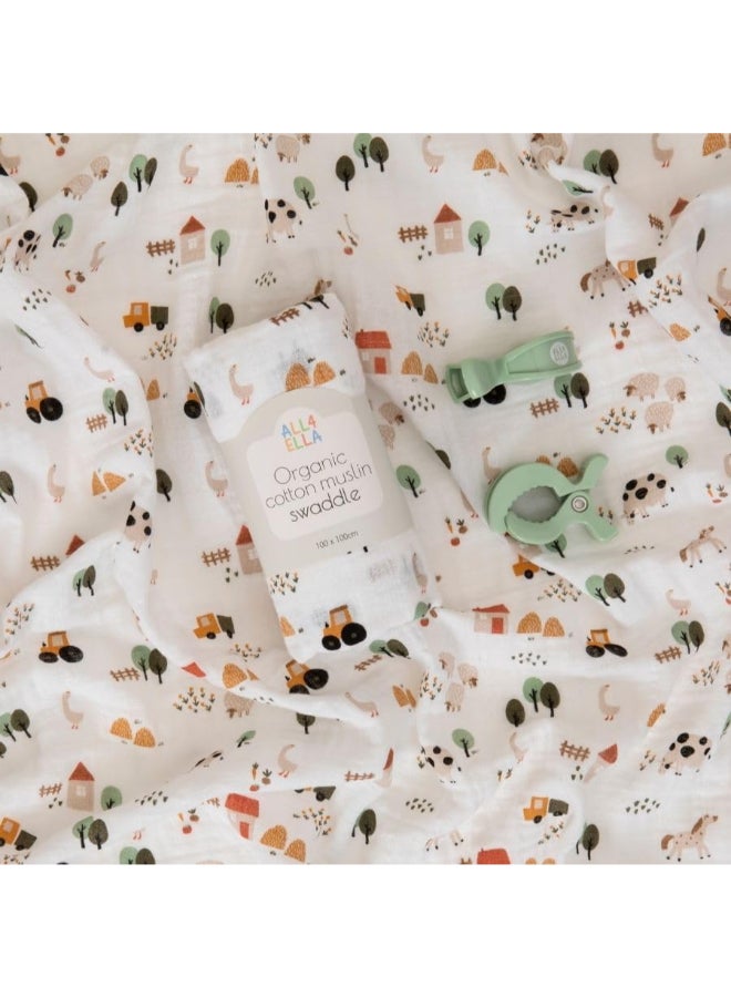 All4Ella Organic Muslin Swaddle & Pram Peg Gift Set - Image 2