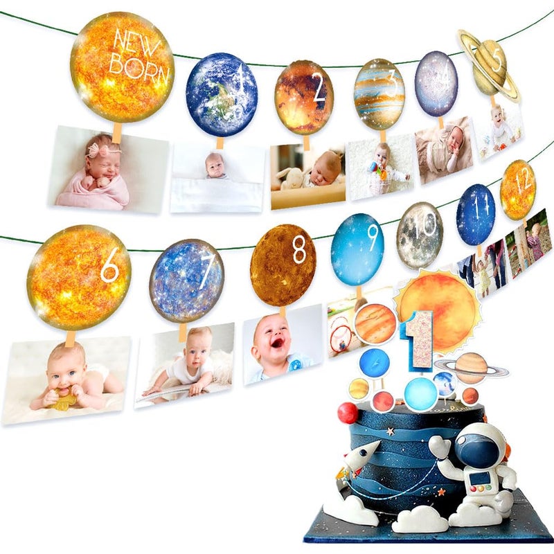 Roaring Good Time First Trip Around The Sun Birthday Decorations Party Supplies First Launch Photo Banner Party Supplies for 1st Trip Around The Sun 12 Months Milestone Backdrop Astronaut Theme Baby Shower Decor - Image 2