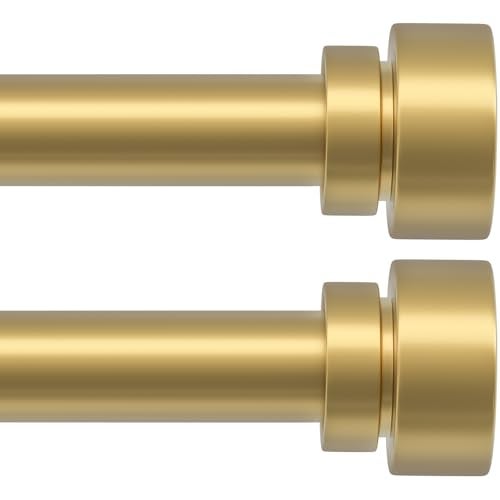 PORTRES Modern Gold Curtain Rods set of 2 for Windows 28 to 48 Inches Adjustable Length 1" Diameter Heavy Duty Curtain Rod with Farmhouse Decorative Finials for Outdoor Bedroom Kitchen Living Room - Image 1