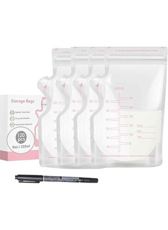Breastmilk Storage Bags,250ml,120 count,Disposable Milk Storage Bag Presterilized, Hygienically Doubled-Sealed, Refrigeration and Freezing - Image 1