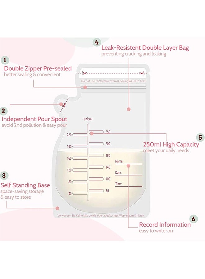 Breastmilk Storage Bags,250ml,120 count,Disposable Milk Storage Bag Presterilized, Hygienically Doubled-Sealed, Refrigeration and Freezing - Image 2