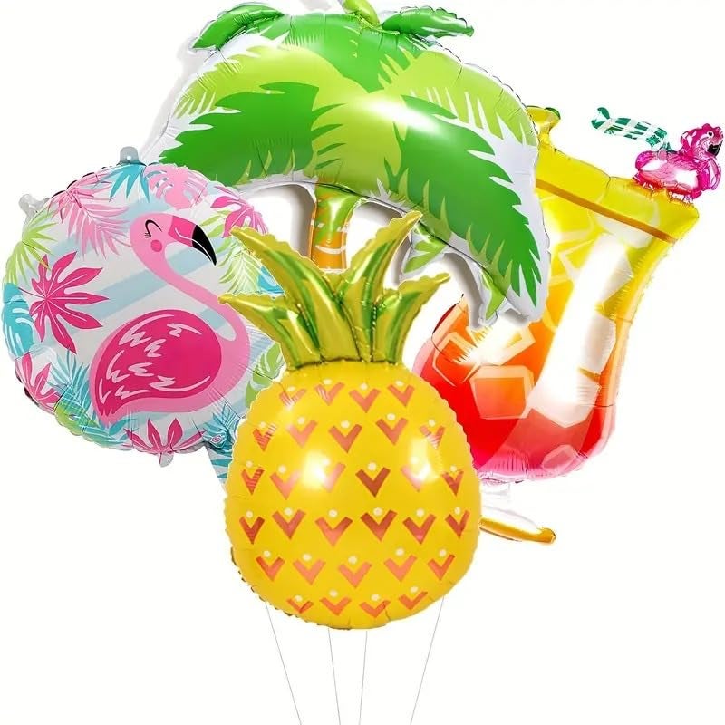 Atpata Funky 12pcs Tropical Theme Foil Balloons Combo Flamingo Cactus Palm Trees Watermelon Pineapple Cocktail Glasses Leaves for Luau Hawaii Aloha Summer Birthday Kitty Party Decorations - Image 3