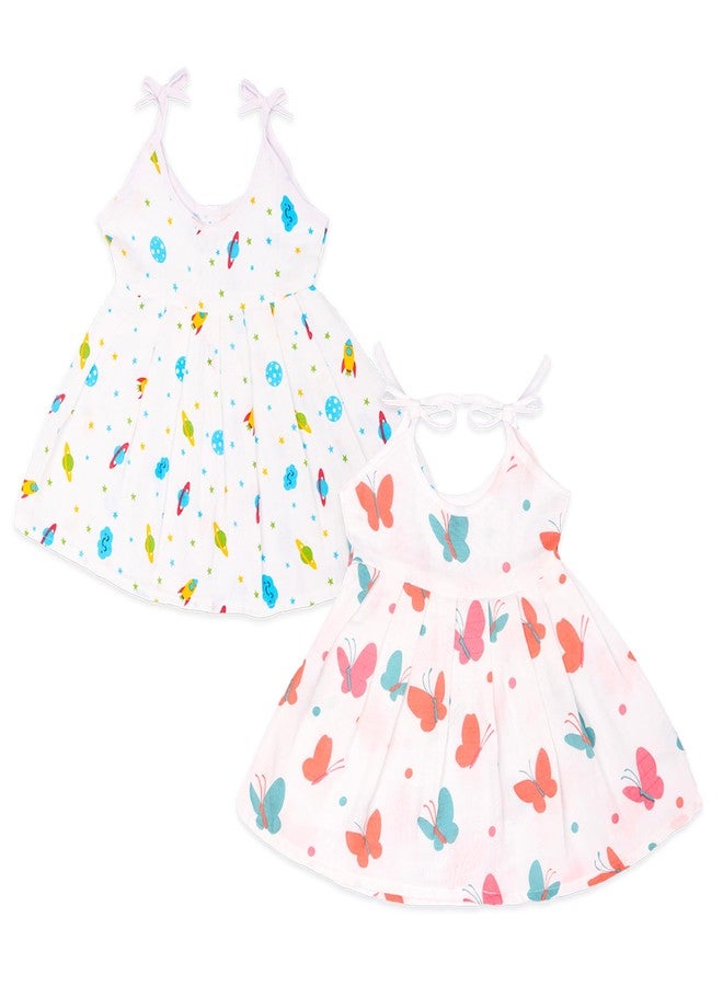 Kidbea 100% Muslin cloth frock for baby girls | Soft Mulmul Cotton Frock | Summer wear Frock | Comfortable Baby Products | Sleeveless Vest | New Born Baby | 3 to 6 Months Combo of 2 - Image 1
