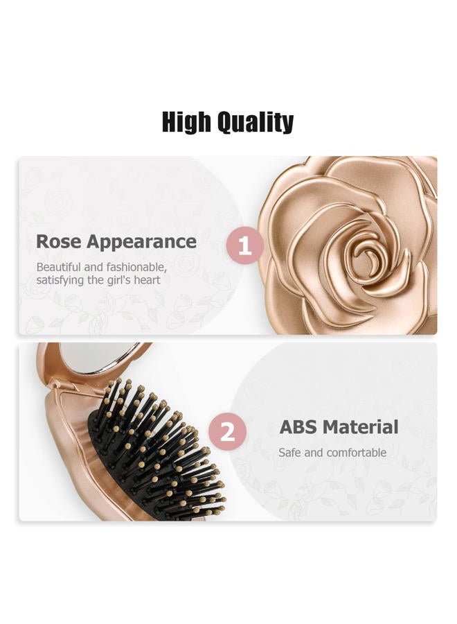 Ancable فرشاة شعر قابلة للطي، مرآة سفر صغيرة، فرشاة سهلة الحمل للمساحات الصغيرة، فرشاة/مشط/فرشاة شعر من النايلون للنساء والرجال لجميع تسريحات الشعر والشعر واللحية، رطب وجاف، لاستعادة اللمعان، شامبانيا - Image 2