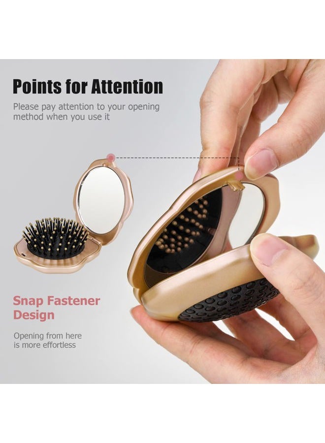 Ancable فرشاة شعر قابلة للطي، مرآة سفر صغيرة، فرشاة سهلة الحمل للمساحات الصغيرة، فرشاة/مشط/فرشاة شعر من النايلون للنساء والرجال لجميع تسريحات الشعر والشعر واللحية، رطب وجاف، لاستعادة اللمعان، شامبانيا - Image 3