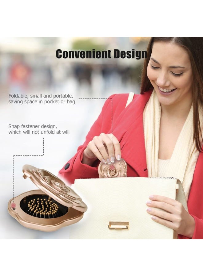 Ancable فرشاة شعر قابلة للطي، مرآة سفر صغيرة، فرشاة سهلة الحمل للمساحات الصغيرة، فرشاة/مشط/فرشاة شعر من النايلون للنساء والرجال لجميع تسريحات الشعر والشعر واللحية، رطب وجاف، لاستعادة اللمعان، شامبانيا - Image 5