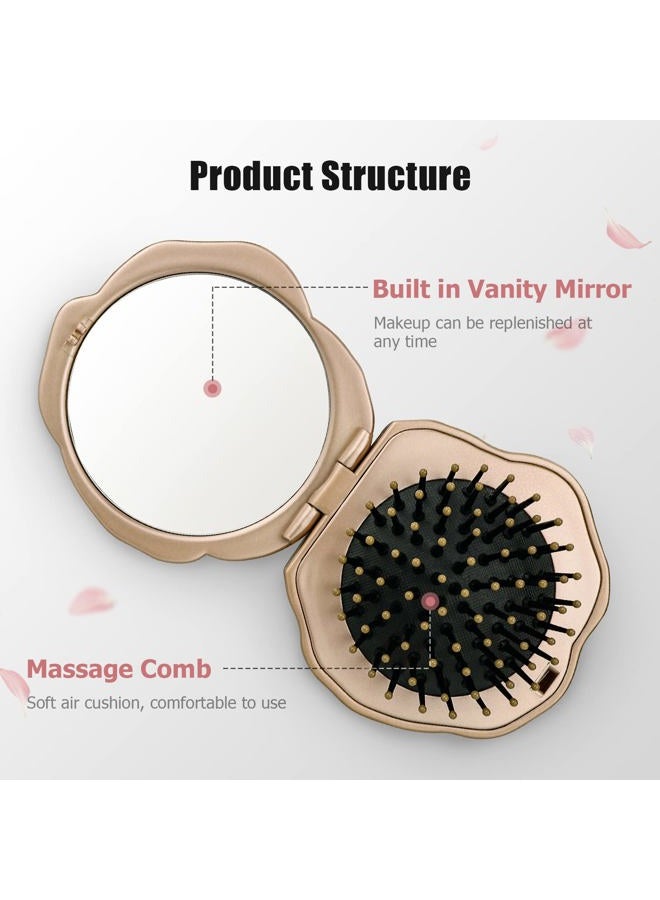 Ancable فرشاة شعر قابلة للطي، مرآة سفر صغيرة، فرشاة سهلة الحمل للمساحات الصغيرة، فرشاة/مشط/فرشاة شعر من النايلون للنساء والرجال لجميع تسريحات الشعر والشعر واللحية، رطب وجاف، لاستعادة اللمعان، شامبانيا - Image 4