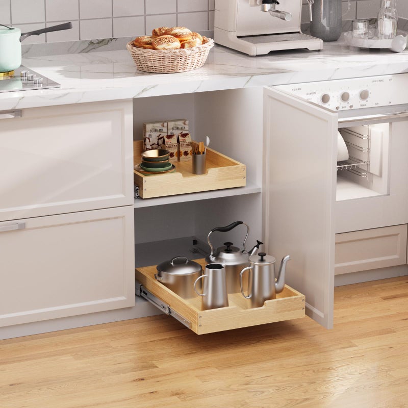 Sikarou Wood Pull Out Cabinet Organizer 14" W x 21" D, Heavy-Duty Sliding Drawers for Inside Cabinets Storage and Organization for Kitchen, Pantry, Bathroom - Image 5