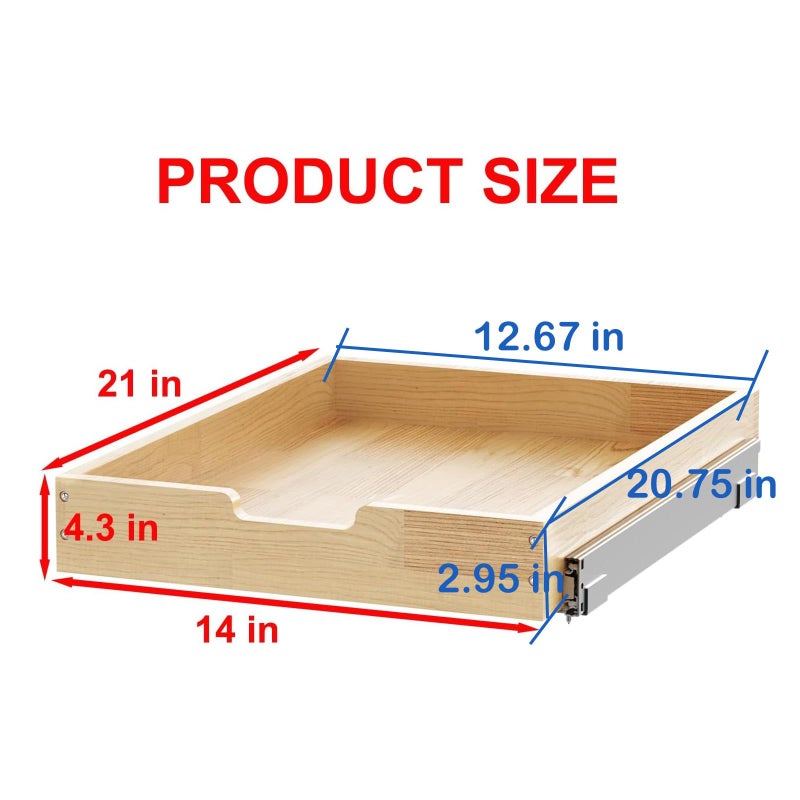 Sikarou Wood Pull Out Cabinet Organizer 14" W x 21" D, Heavy-Duty Sliding Drawers for Inside Cabinets Storage and Organization for Kitchen, Pantry, Bathroom - Image 2