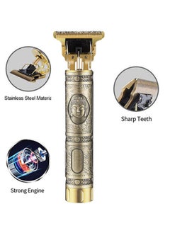 Generic T9 USB Hair Trimmer Baldheaded Cutter Beard Shaving Carving Tool Golden/Black Cutting Machine  - Image 2