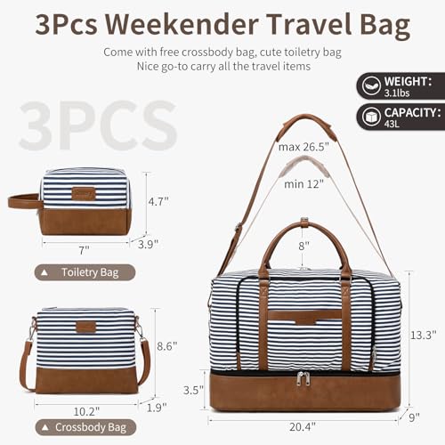 Stuery Weekender Bags for Women Overnight Bag with Shoe Compartment and Toiletry Bags Large Travel Duffel Bag Carry On Shoulder Tote with Trolley Sleeve 21" for Weekend Traveling Business Hospital Trip, Gym - Image 3