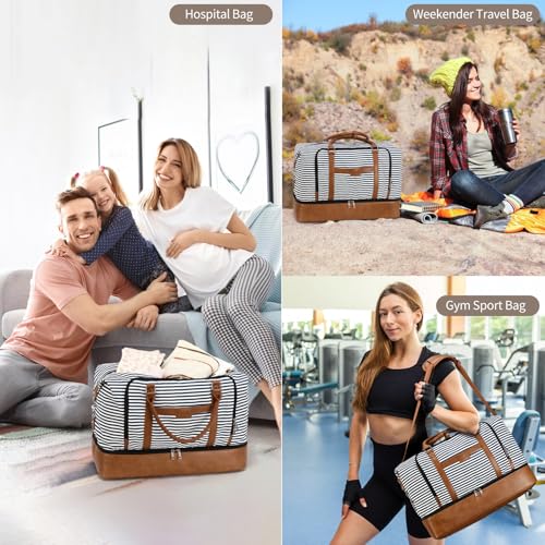 Stuery Weekender Bags for Women Overnight Bag with Shoe Compartment and Toiletry Bags Large Travel Duffel Bag Carry On Shoulder Tote with Trolley Sleeve 21" for Weekend Traveling Business Hospital Trip, Gym - Image 4