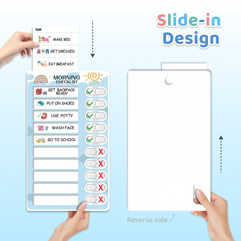 CustomMaster Upgraded Slider 3 in 1 Bedtime/Morning/Daily Routine Chart for Kids, Magnetic Chore Chart for Kids, Visual Schedule for Kids Toddlers Schedule Board for Home - Image 5