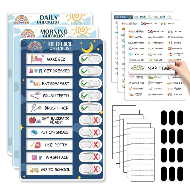 CustomMaster Upgraded Slider 3 in 1 Bedtime/Morning/Daily Routine Chart for Kids, Magnetic Chore Chart for Kids, Visual Schedule for Kids Toddlers Schedule Board for Home - Image 1