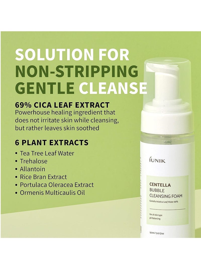 Centella Bubble Foaming Vegan Facial Cleanser - Naturally-Derived Tea Tree Extracts Centella Asiatica Extract 69% Soothing Moisturizing Exfoliating Removes Pore Blackheads Whiteheads 5.07 Fl Oz