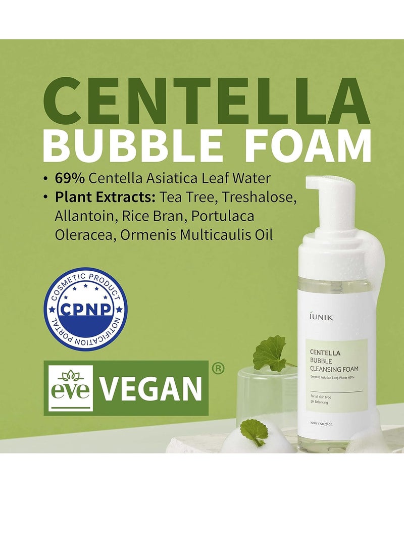 Centella Bubble Foaming Vegan Facial Cleanser - Naturally-Derived Tea Tree Extracts Centella Asiatica Extract 69% Soothing Moisturizing Exfoliating Removes Pore Blackheads Whiteheads 5.07 Fl Oz