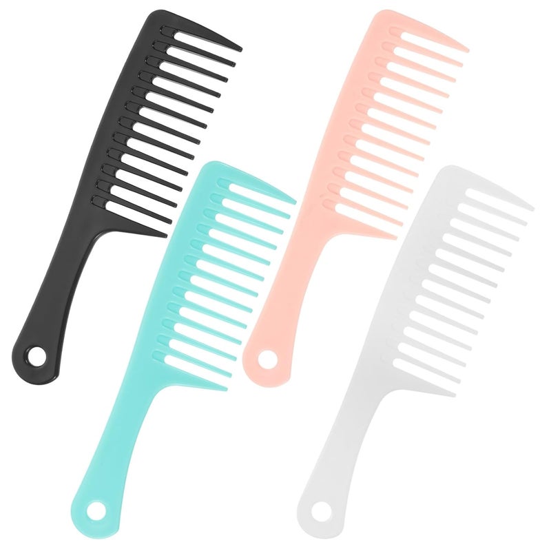 4pcs Wide Tooth Hair Comb Set for Long Hair Women in White Black Blue Pink Travel and Home Use - Image 1