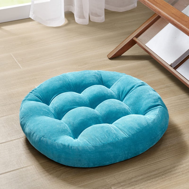 Degrees of Comfort Degrees of Comfort Meditation Floor Pillow Round Large Pillows Seating for Adults Tufted Corduroy Thick Cushion for Living Room Tatami Turquoise 22 Inch Single