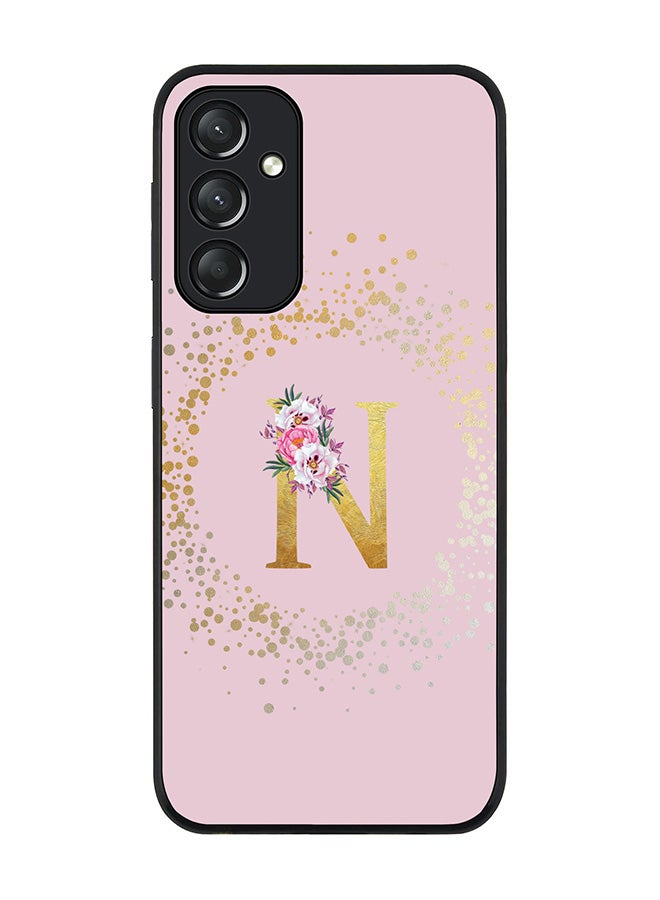Stylizedd Rugged Black edge case for Samsung Galaxy A05s, Slim fit Thin Cover- Custom Monogram Initial Letter Floral Pattern Alphabet-N  (Pink ) - Image 1