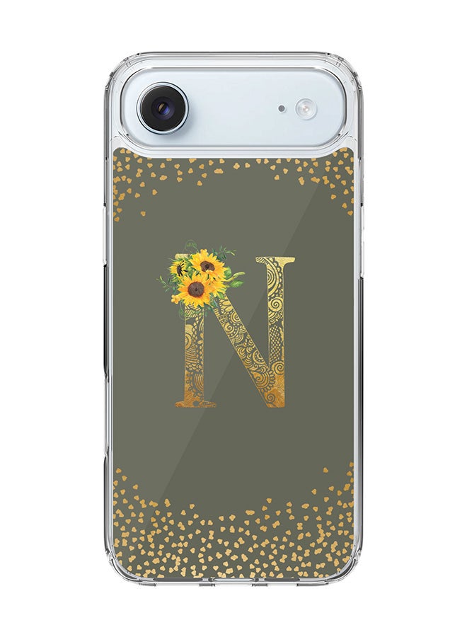 Stylizedd Classic Clear MagSafe Case for iPhone 17 Air , Hybrid Soft Case Flexible Edges Anti Drop TPU PC Gel Thin Transparent Cover [ Designed for iPhone 17 Air ] - Custom Monogram Initial Letter Floral Pattern Alphabet - N  (Olive Green )