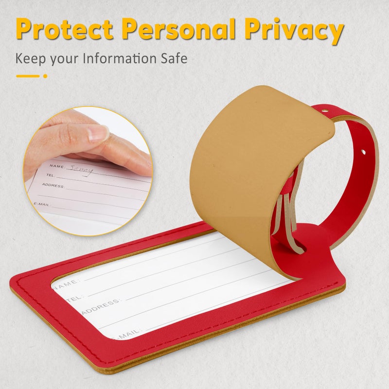 Travelambo Luggage Tags for Suitcases Faux Leather Privacy Protection 2 Pack Bag Tags Travel Accessories Essential, Deep Red - Image 3