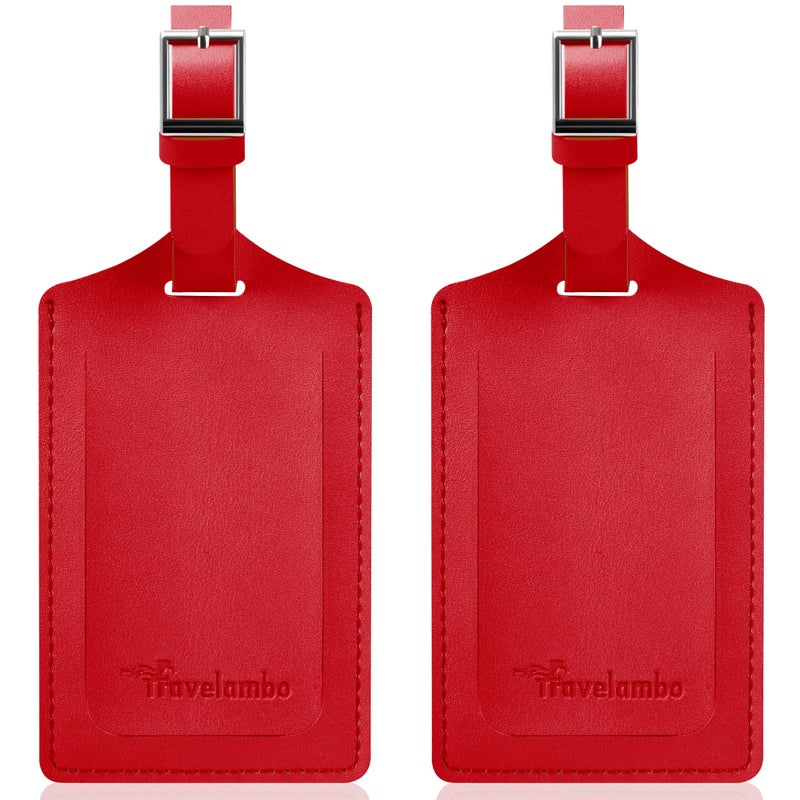 Travelambo Luggage Tags for Suitcases Faux Leather Privacy Protection 2 Pack Bag Tags Travel Accessories Essential, Deep Red - Image 1