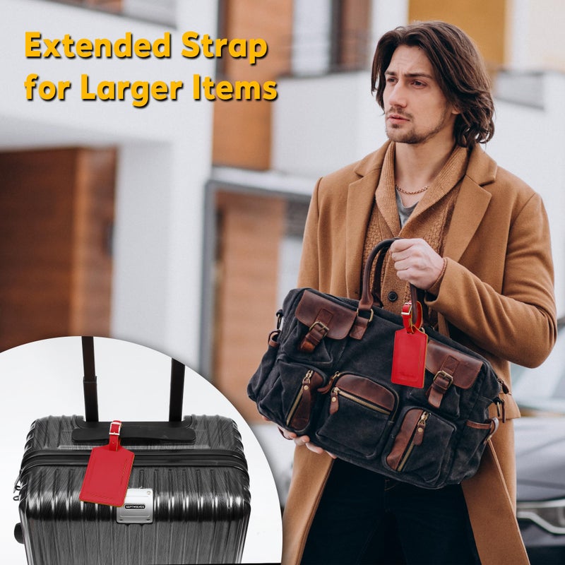 Travelambo Luggage Tags for Suitcases Faux Leather Privacy Protection 2 Pack Bag Tags Travel Accessories Essential, Deep Red - Image 5