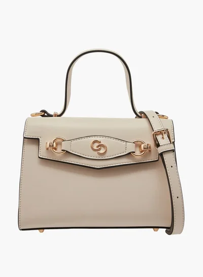 Celeste Women Solid Satchel Bag with Detachable Strap and Button Closure