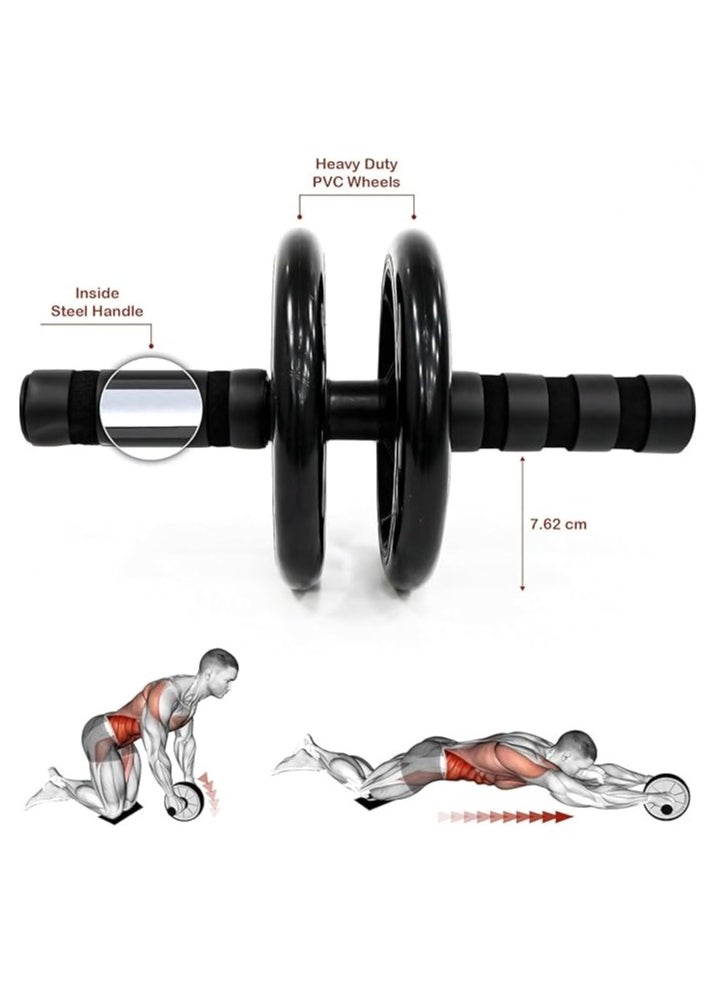 DXB GADGETS Ab Double Wheel Exercise Roller Black Core Strength Stability Trainer For Home Workouts Compact Portable Fitness Equipment  - Image 3