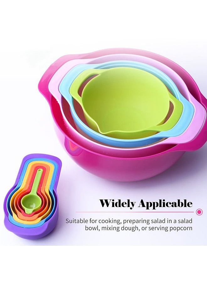 Generic 10PCS Mixing Bowl Set Measuring Spoon Set Coloful Sieve Colander Strainer Bowl Salad Bowl With Handle for Kitchen Baking Vegetables Fruits Cleaning  - Image 3