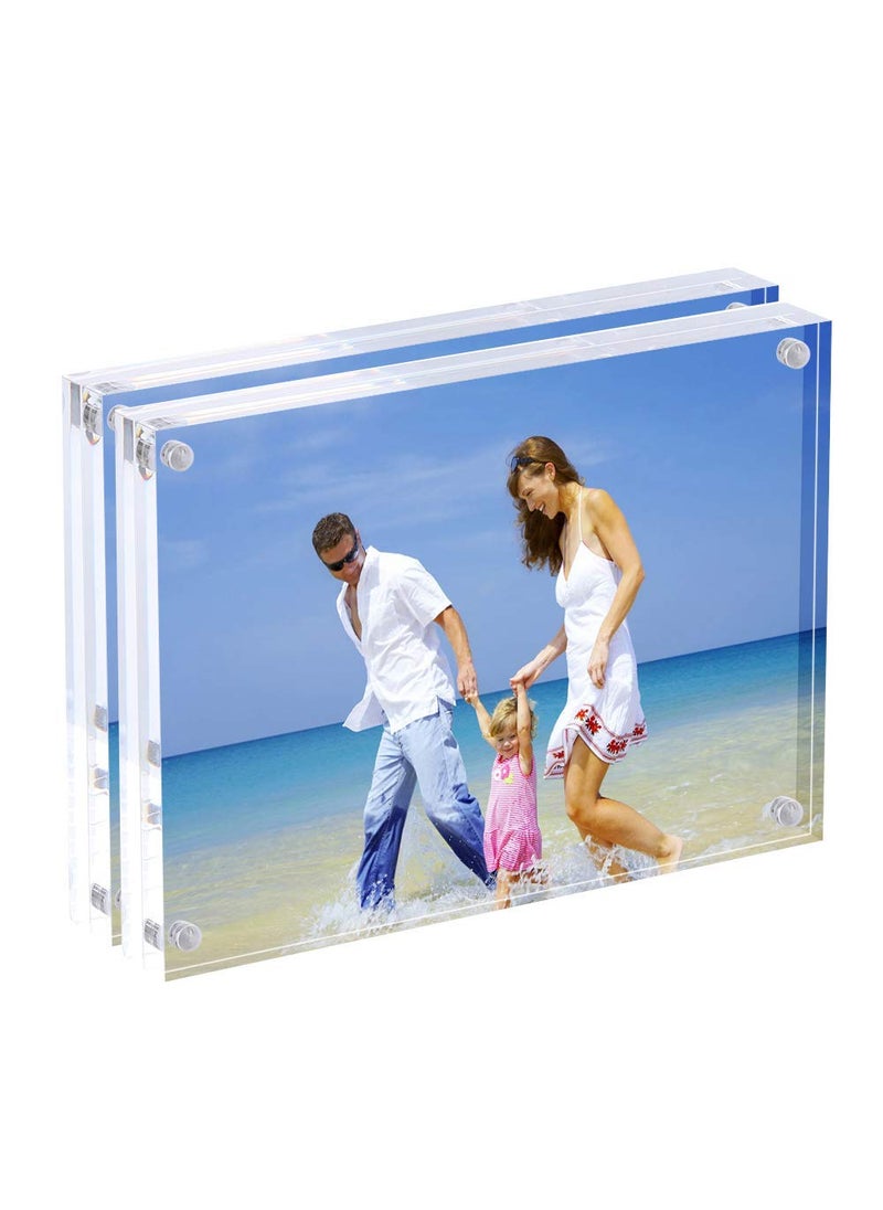Maitri - Maitri Clear Transparent Acrylic Picture Frame Magnetic Picture Frame Desktop Photo Frame With Magnet Double Sided Block Set Frameless Magnetic Photo Frame 5 X 7 Inch Pack of 2 - Image 1
