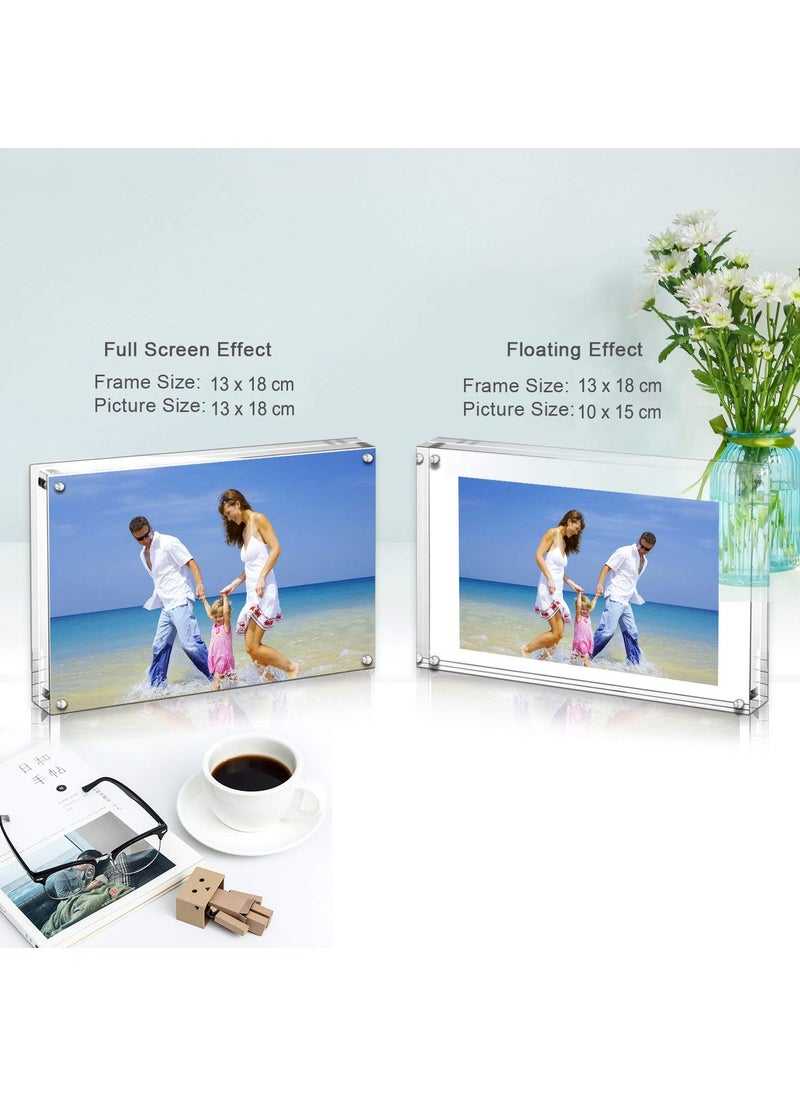 Maitri - Maitri Clear Transparent Acrylic Picture Frame Magnetic Picture Frame Desktop Photo Frame With Magnet Double Sided Block Set Frameless Magnetic Photo Frame 5 X 7 Inch Pack of 2 - Image 1