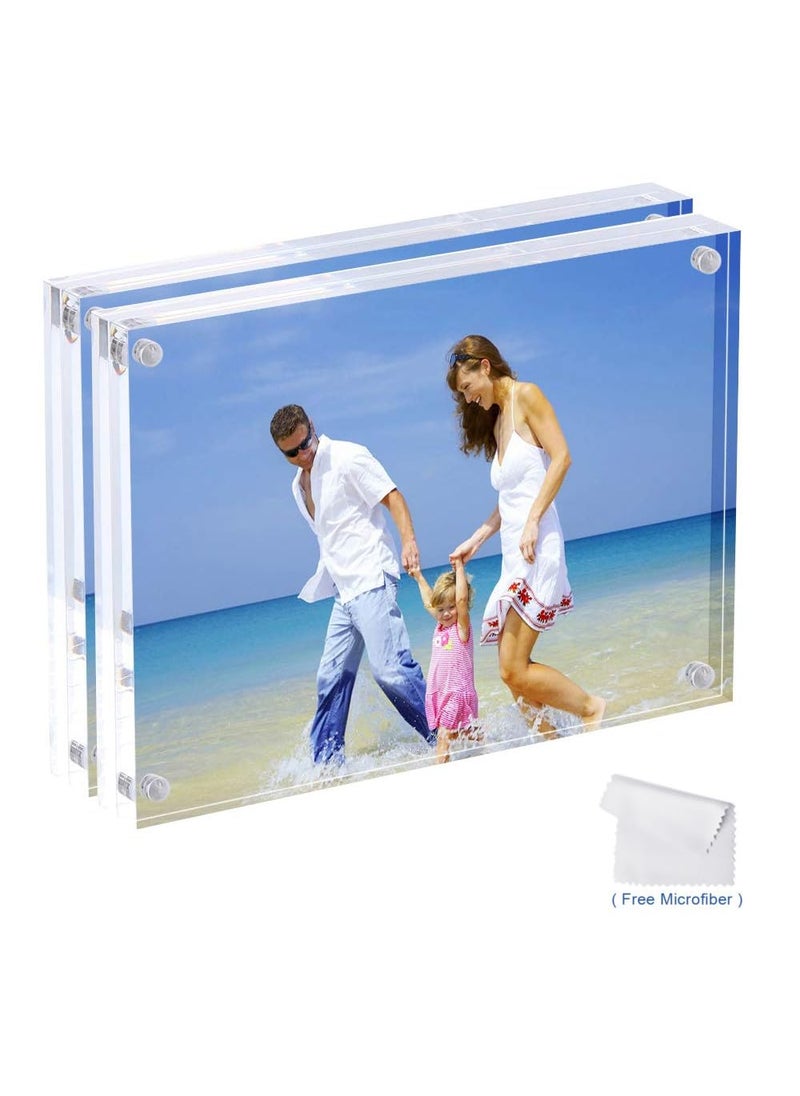 Maitri - Maitri Clear Transparent Acrylic Picture Frame Magnetic Picture Frame Desktop Photo Frame With Magnet Double Sided Block Set Frameless Magnetic Photo Frame 5 X 7 Inch Pack of 2 - Image 1