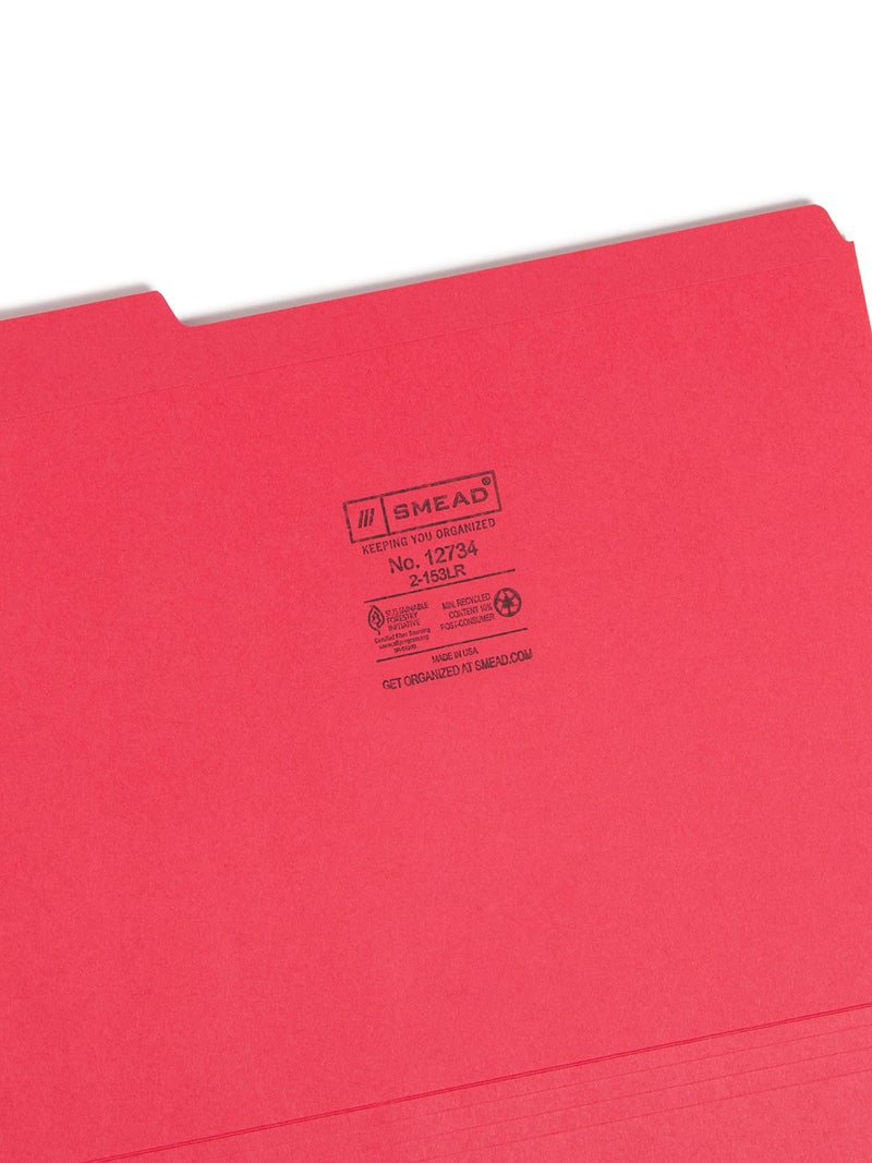 Smead File Folder, Reinforced 1/3-Cut Tab, Letter Size, Red, 100 per Box (12734) - Image 3