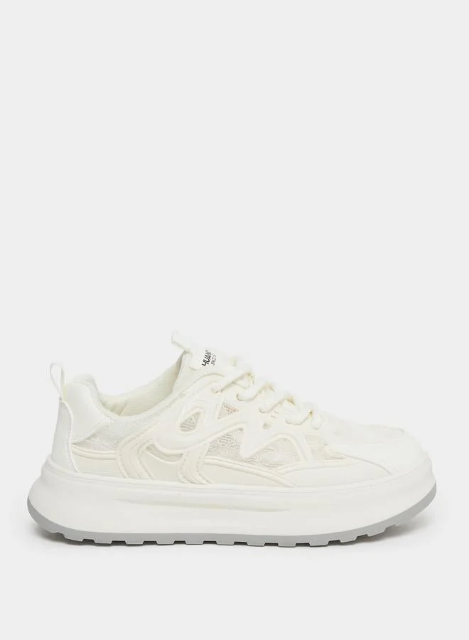Styli Beige Chunky Lace Up Sneakers