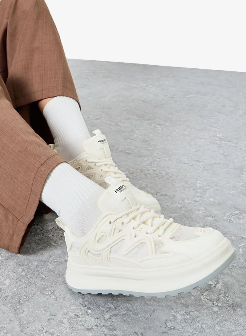 Styli Active Beige Chunky Lace Up Sneakers