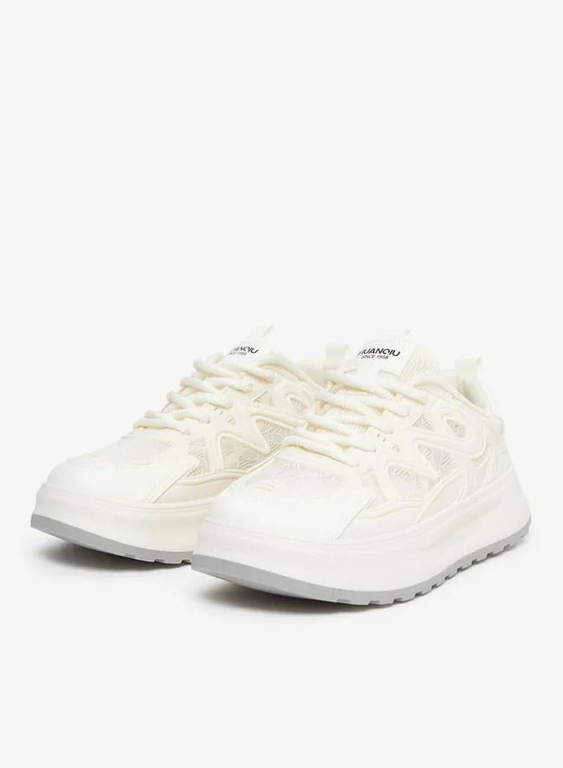 Styli Active Beige Beige Chunky Lace Up Sneakers for Women | Best Price UAE